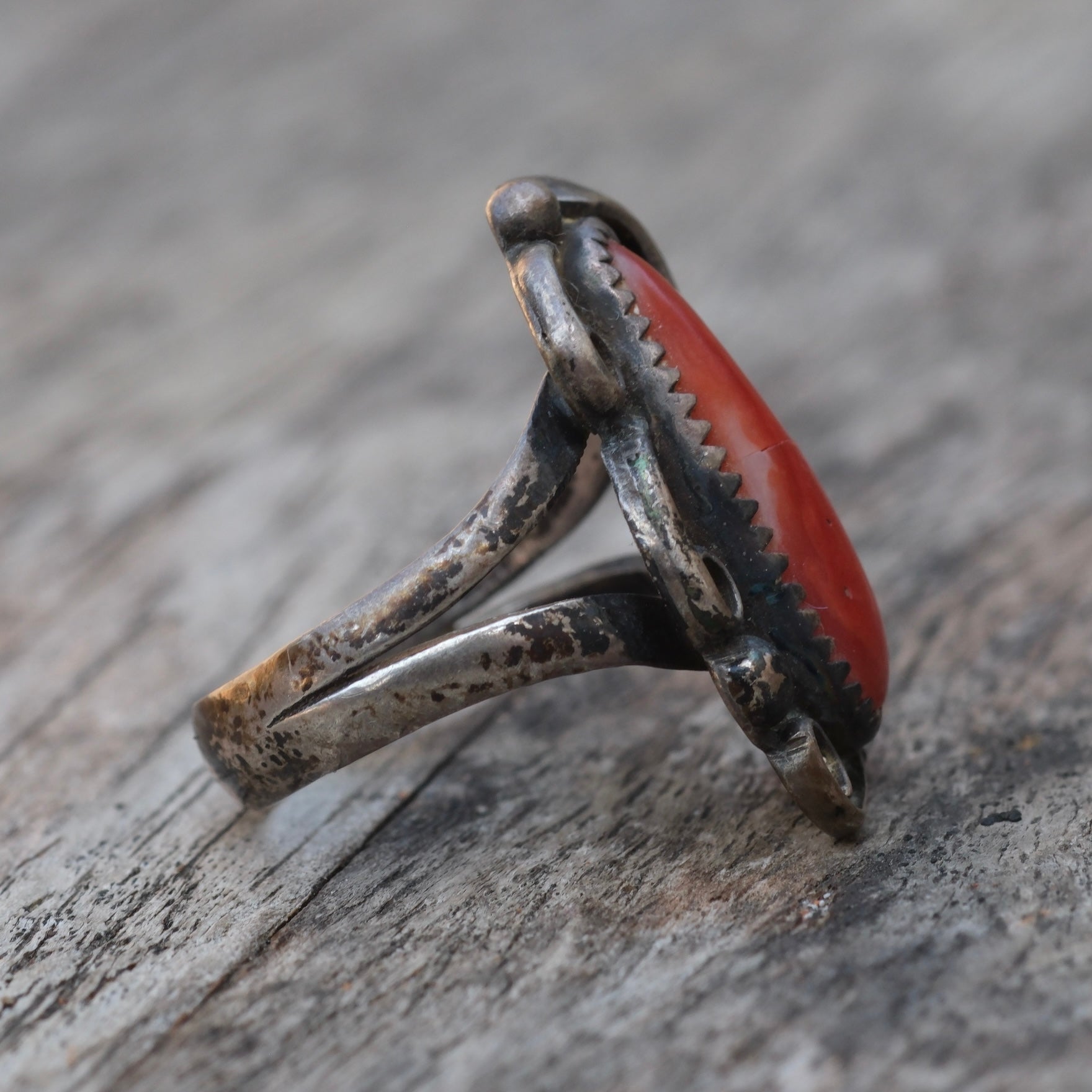 Vintage Sterling Coral Feather Ring 6