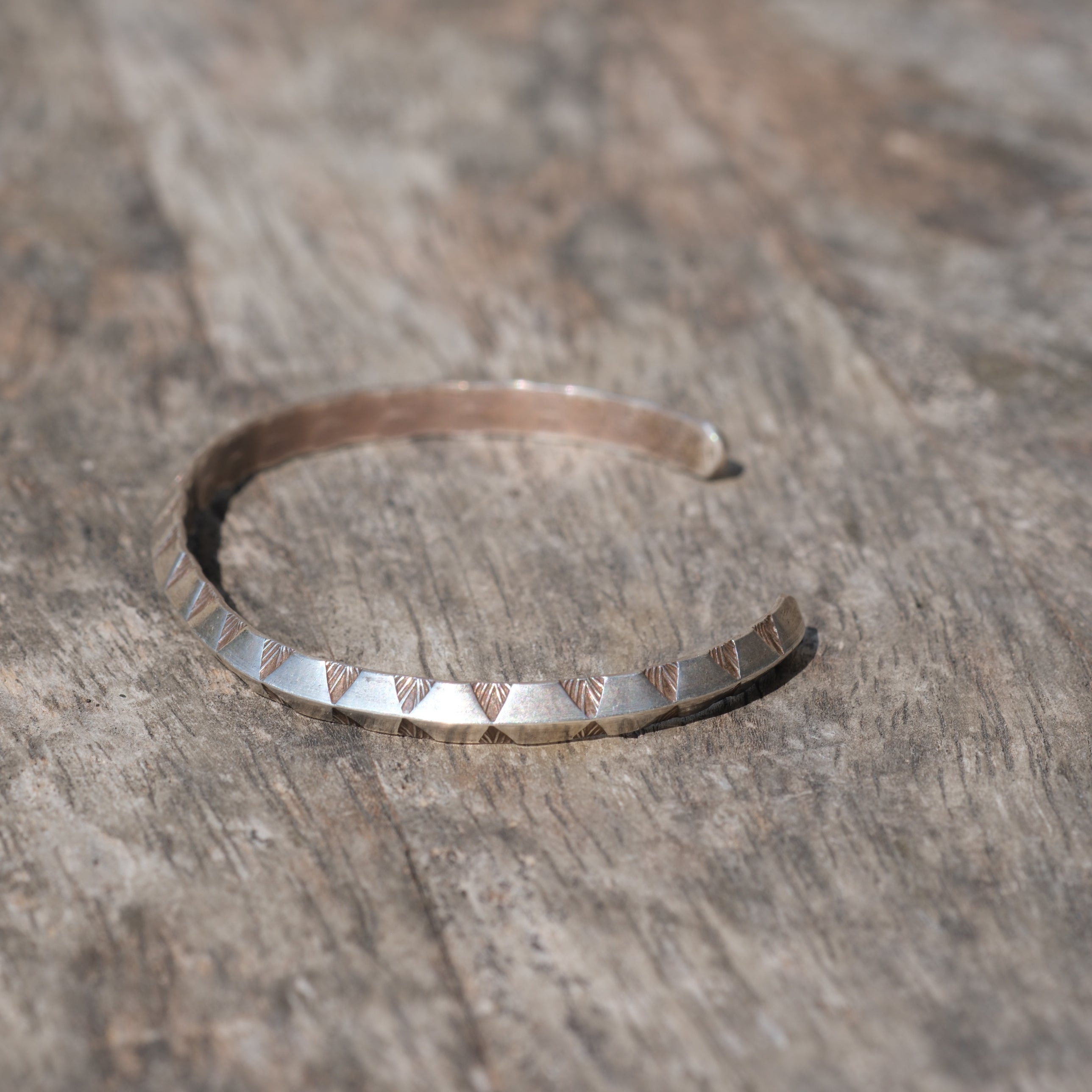 Vintage Sterling Silver Triangle Stamped Triangle Cuff