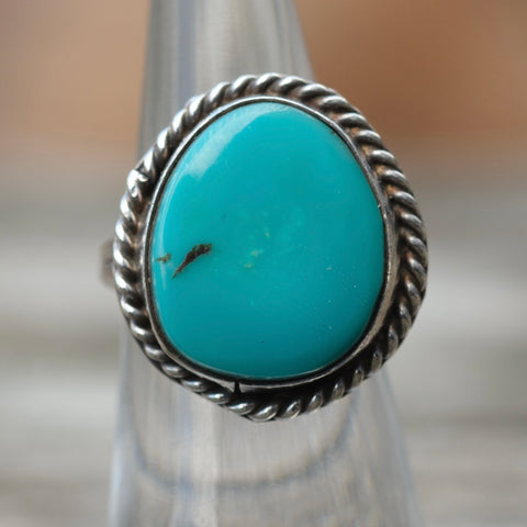 Vintage Sterling Turquoise Roper Ring 5.5