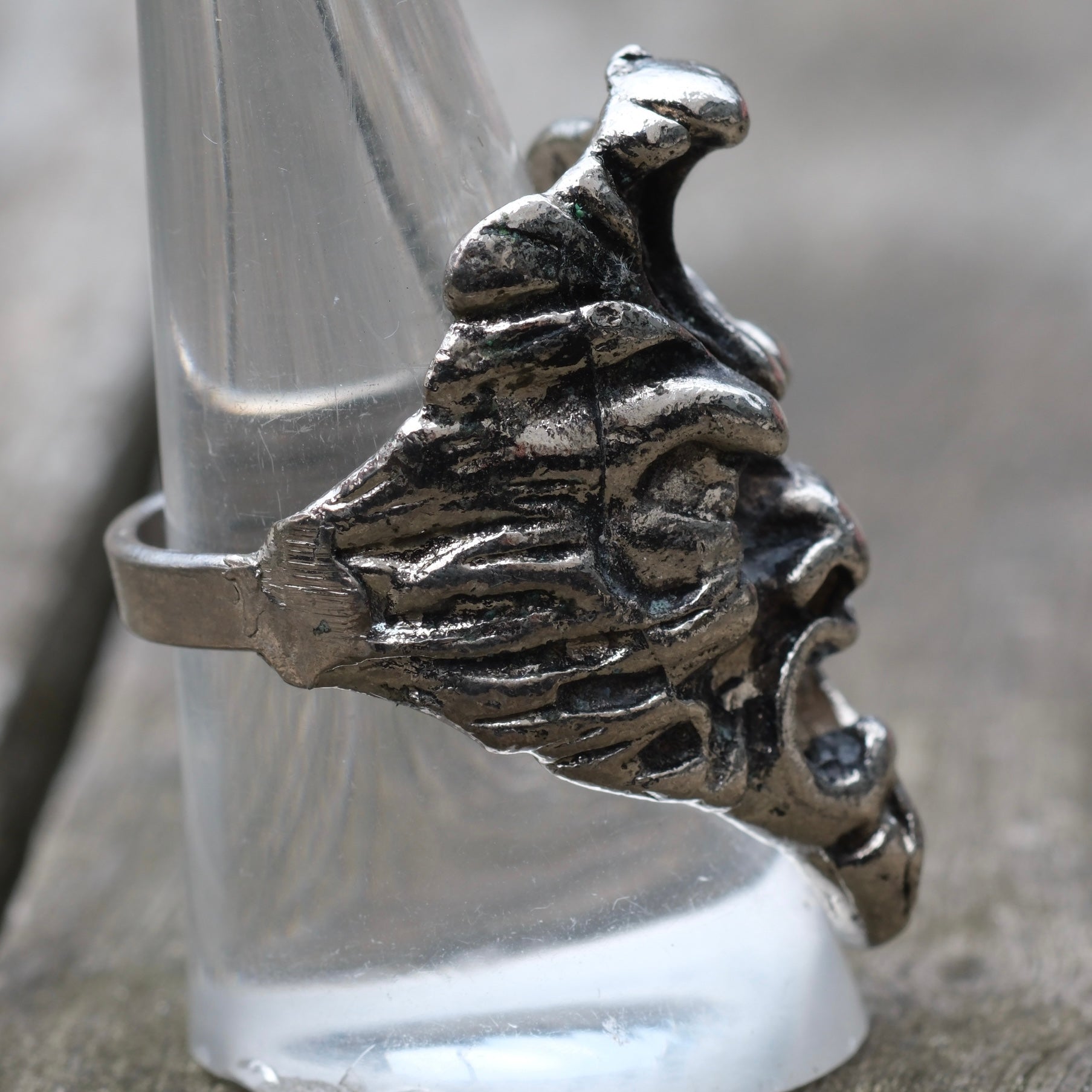 Vintage White Bronze Biker Ring 9