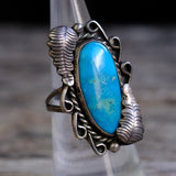Vintage Sterling Turquoise Feather Ring 6.75