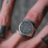 Vintage Sterling Aztec Calendar Signet Ring 8