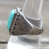 Vintage Sterling Turquoise Ribbed Band Ring 9.75