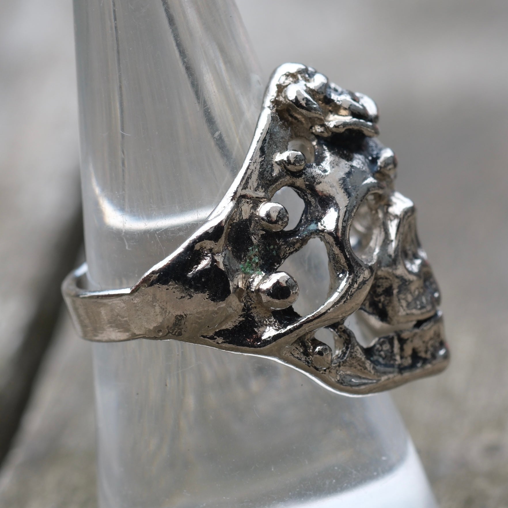 Vintage White Bronze Biker Ring 8.5