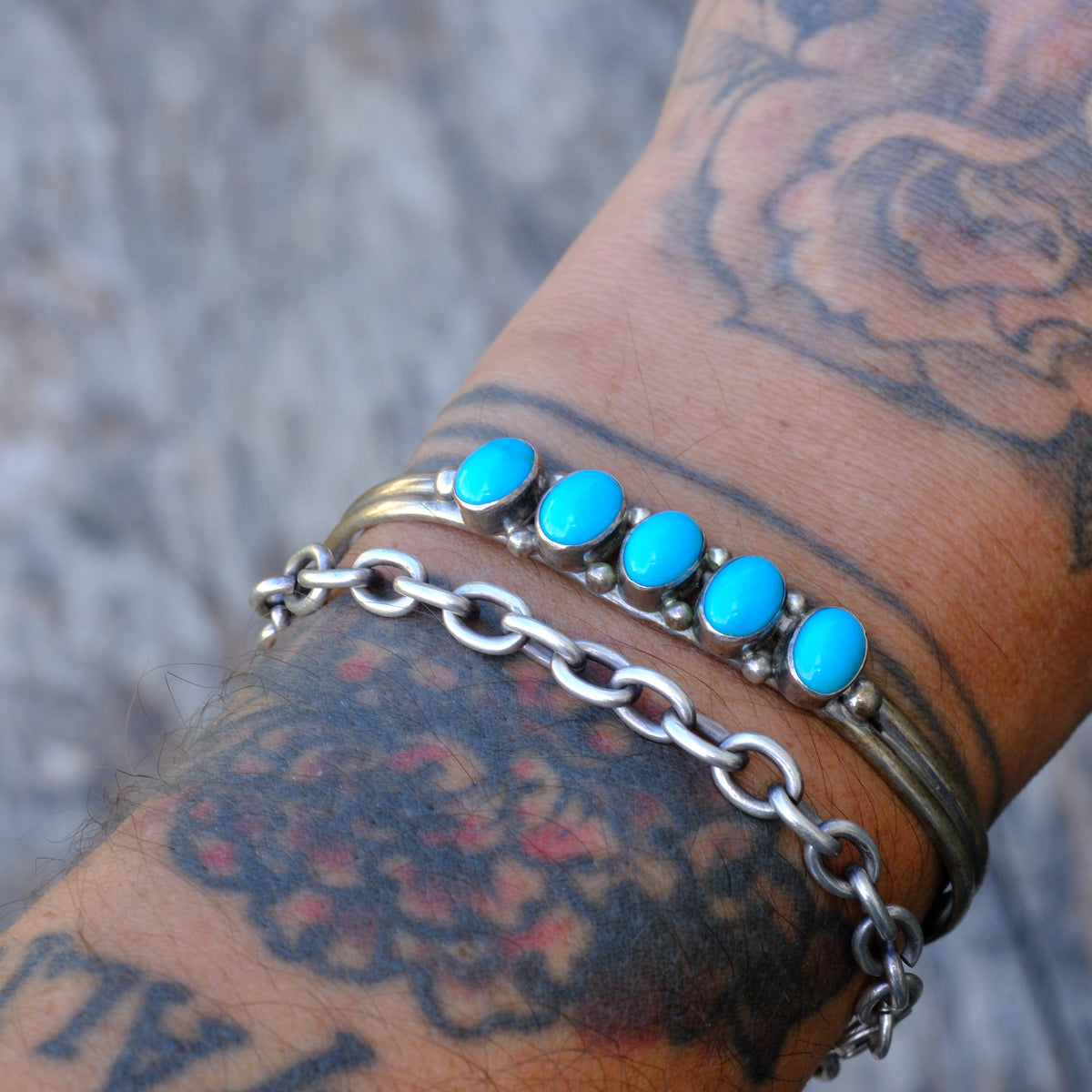 Vintage Sterling 5-Stone Turquoise Cuff Bracelet