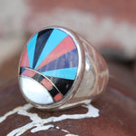 Vintage Sterling Multistone Inlay Sunrise Ring 5.5