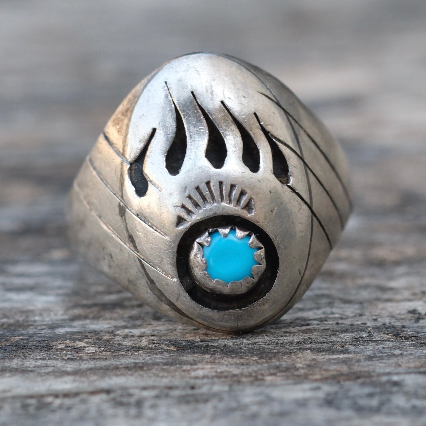 Vintage Sterling Turquoise Bear Paw Ring 8.5