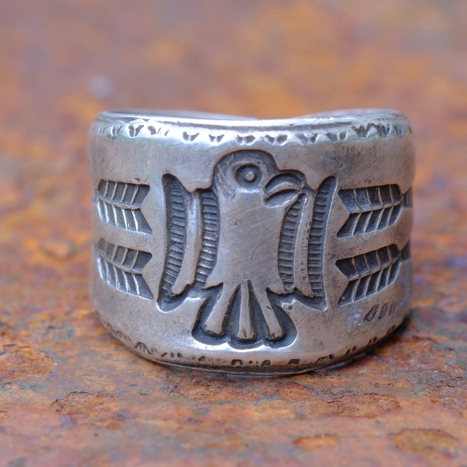 Heavy Ingot Stamped Thunderbird Cigar Band Ring 10