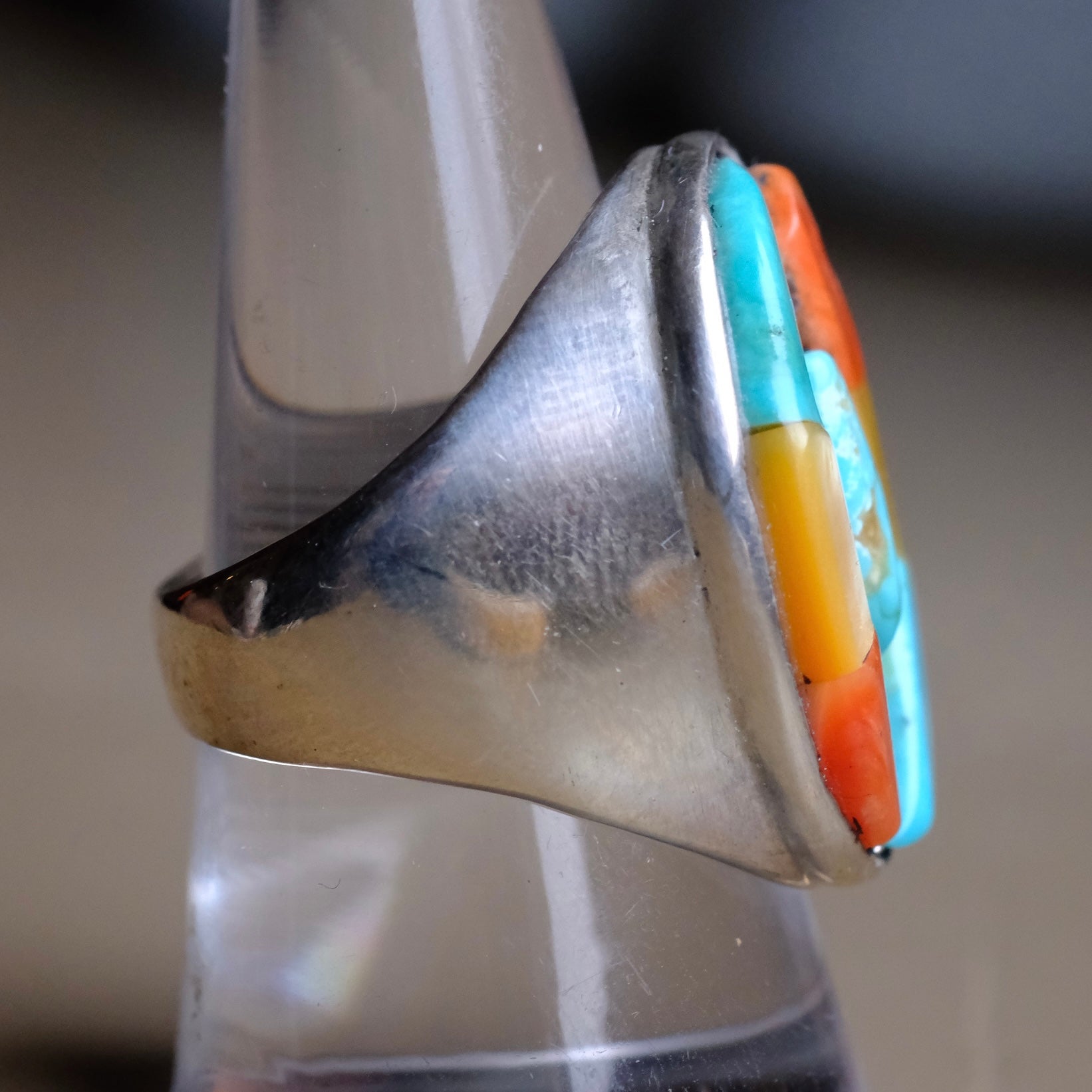 Vintage Sterling Multistone Hummingbird Inlay Ring 9.75