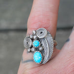 Vintage Sterling 2-Turquoise Feather Ring 6.25