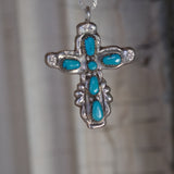 Vintage Sterling 7-Stone Turquoise Cross Necklace&nbsp;