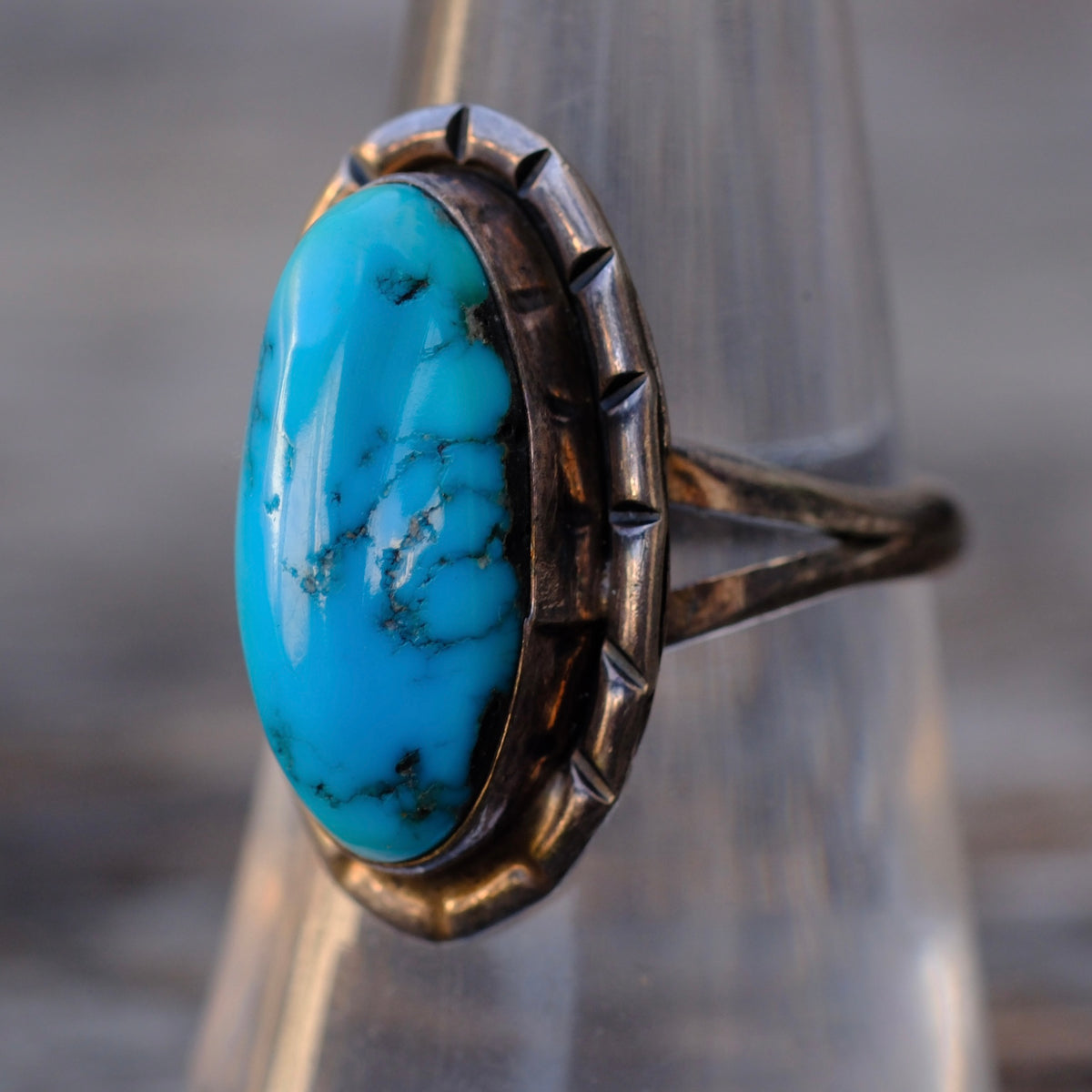 Vintage Sterling Turquoise Ring 7.5