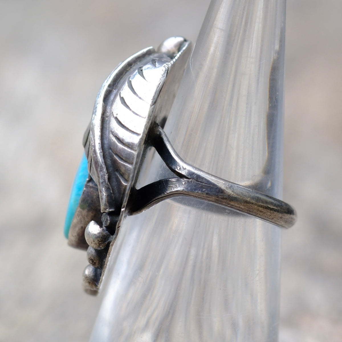 Vintage Sterling Turquoise Feather Ring 4