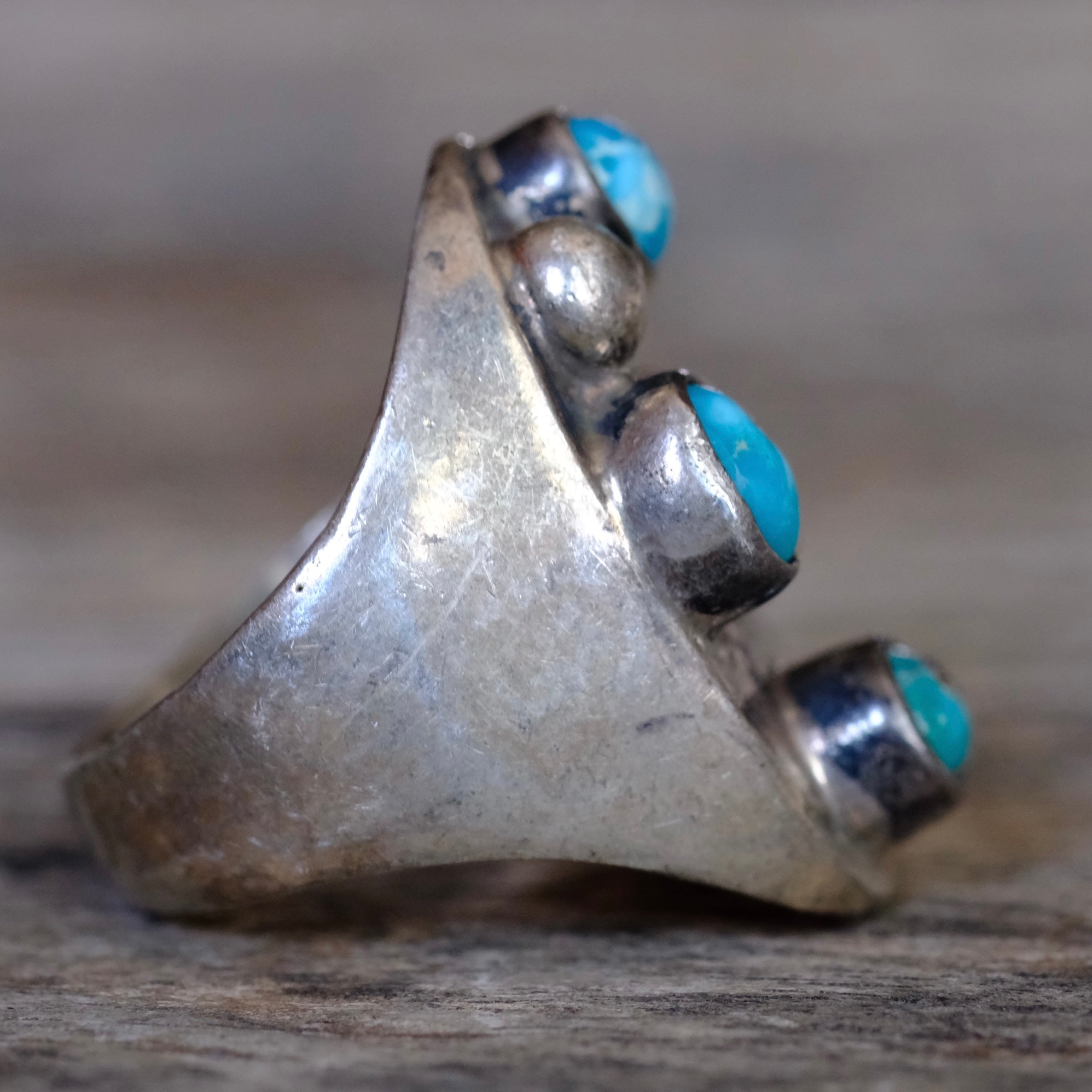 Vintage Sterling 3-Stone Turquoise Feather Ring 8