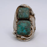 Vintage Sterling 2-Stone Turquoise Feather Ring 6.75