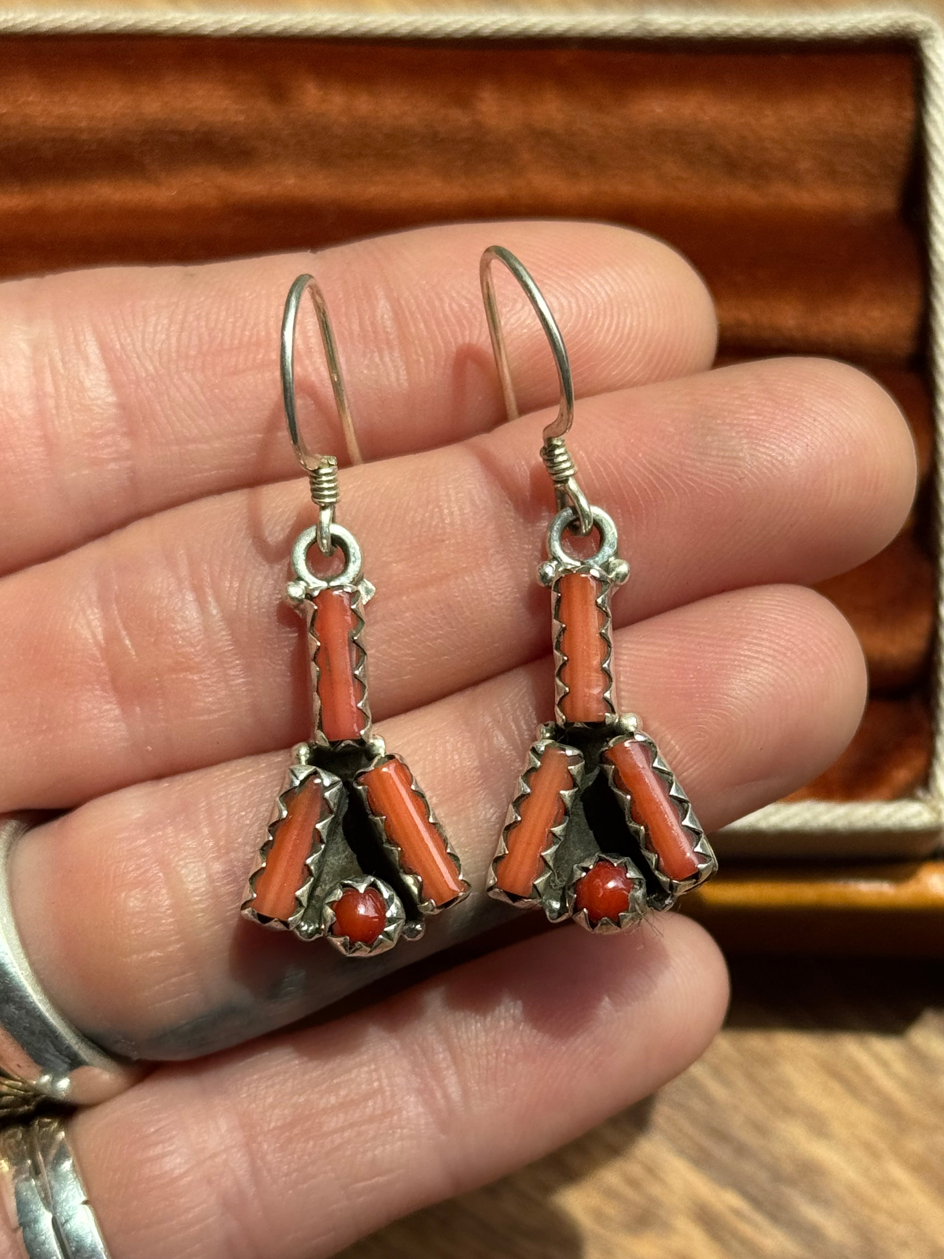 Vintage Sterling Silver Coral Cluster Earrings