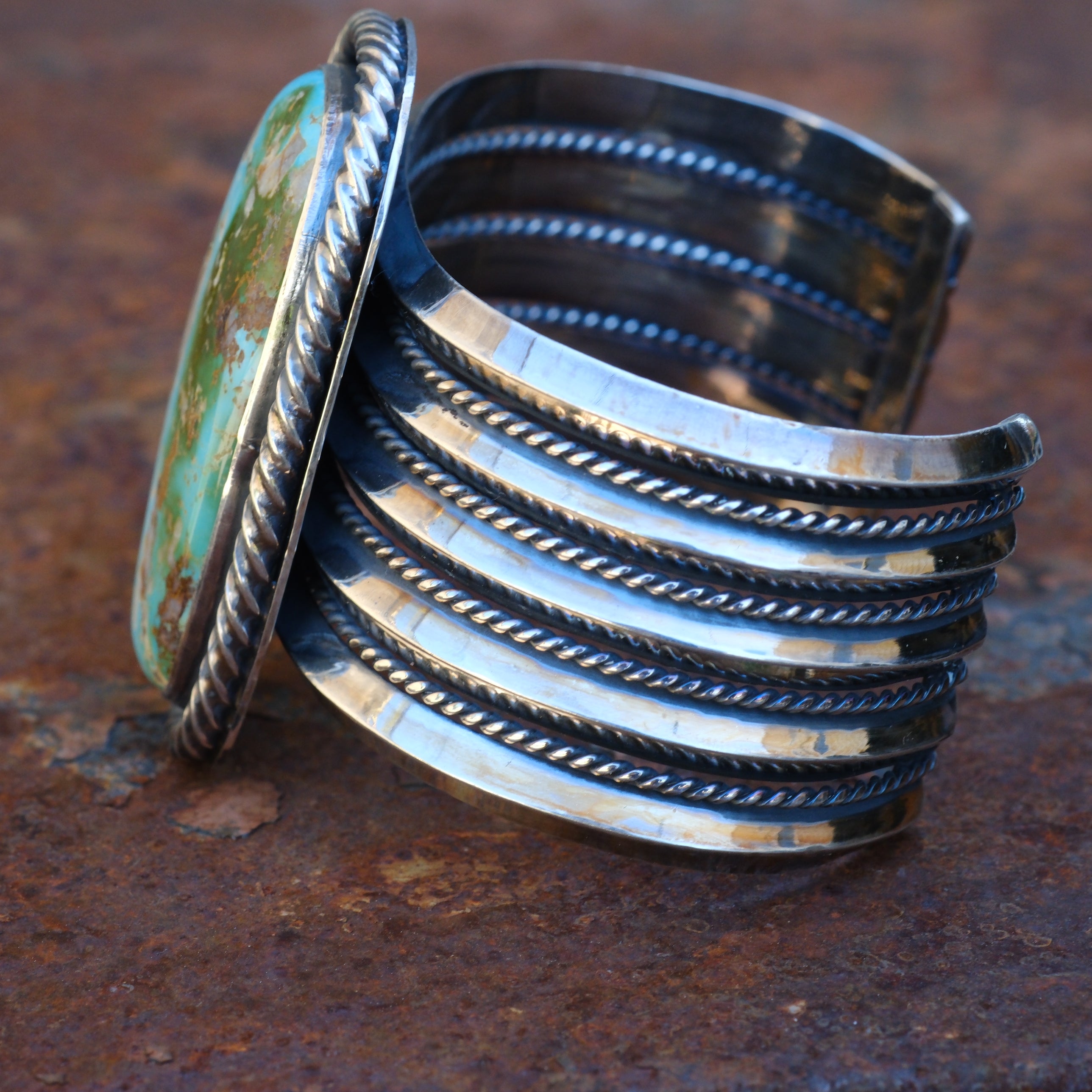 Massive Sterling Silver Turquoise Roper Cuff Bracelet