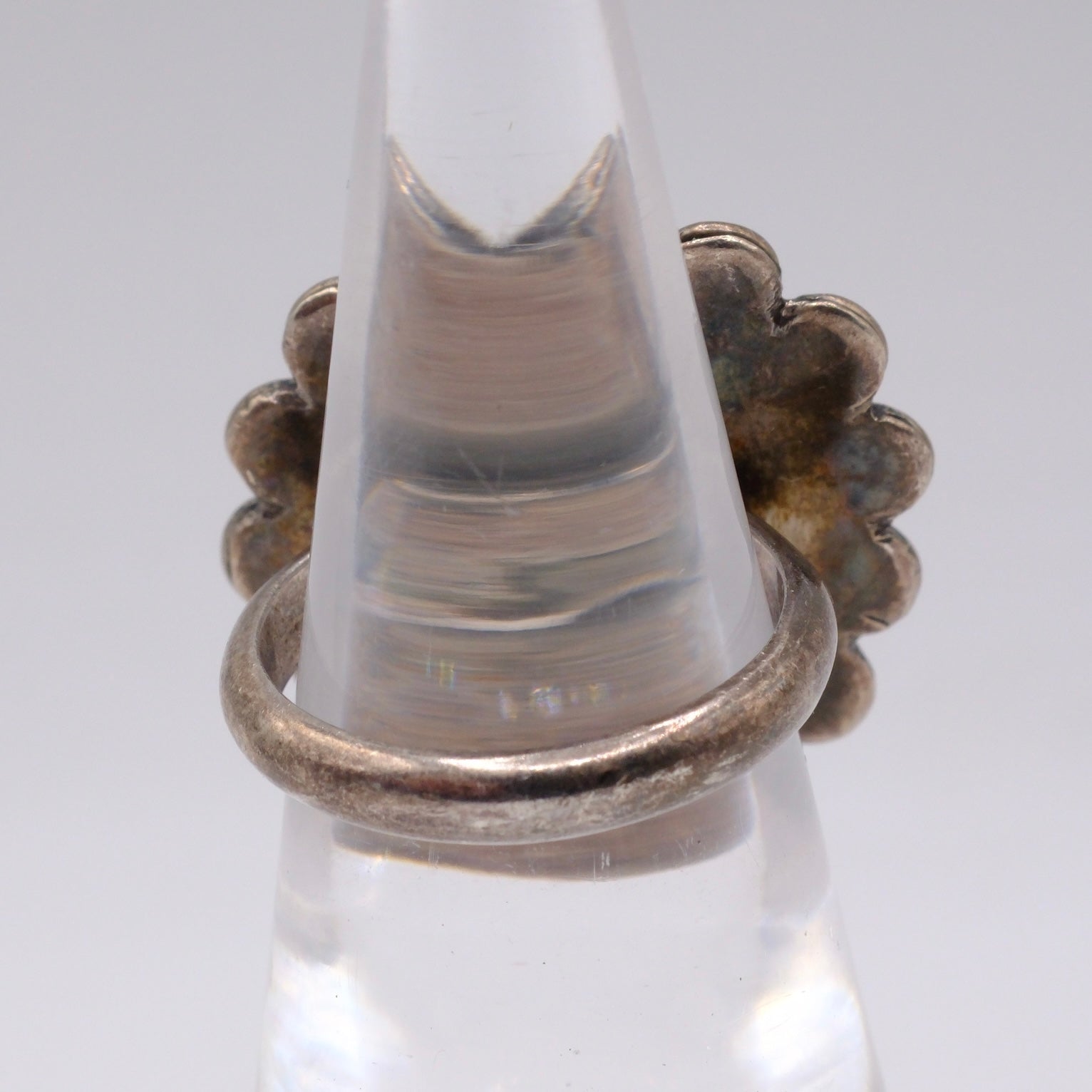 Vintage Sterling Turquoise Florette Ring 4.75