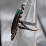 Vintage Sterling Onyx and Turquoise Inlay Ring 5.75