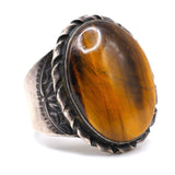 Vintage Sterling Tigers Eye Stamped Band Ring 11