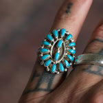 Vintage Sterling Turquoise Cluster Ring 5.75