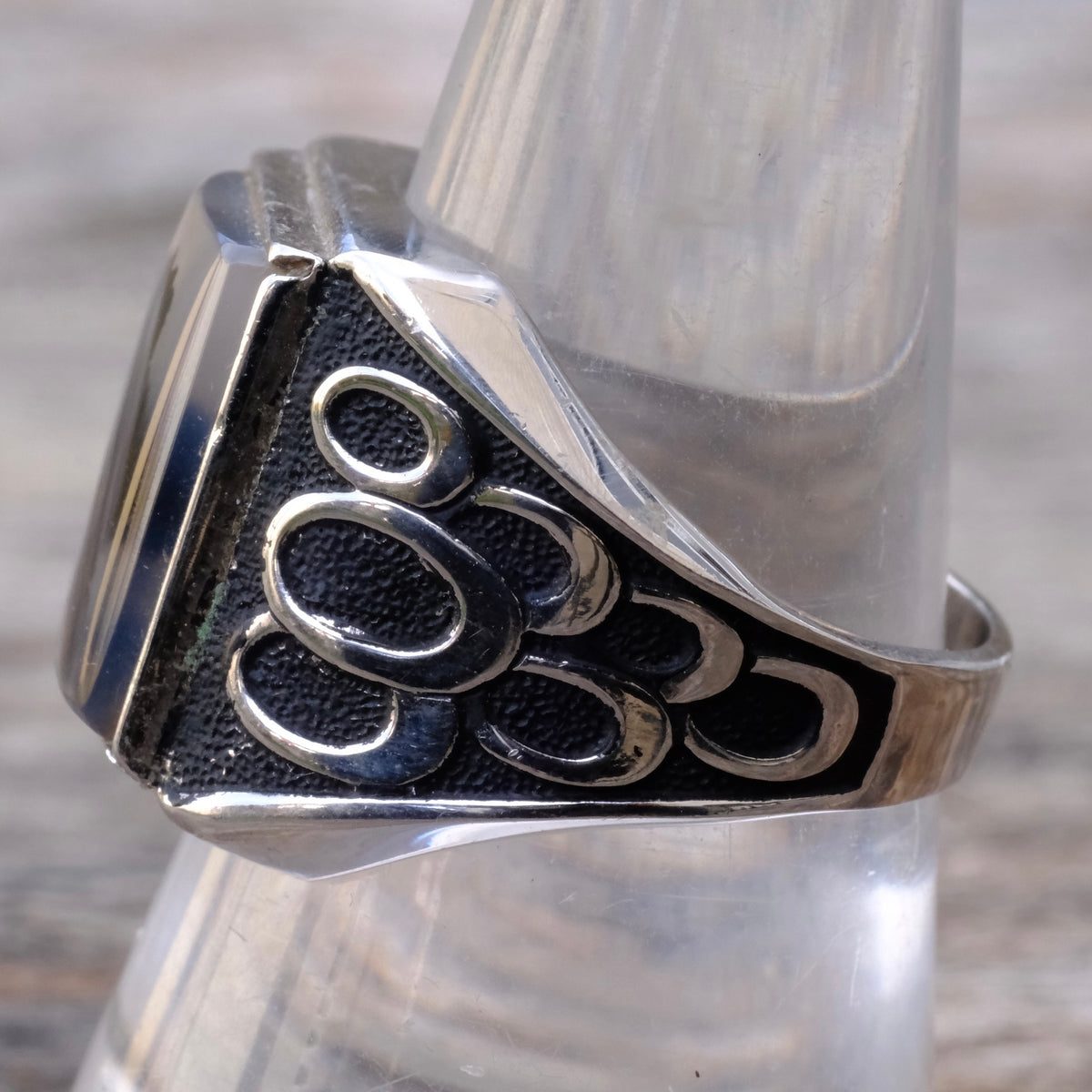 Vintage Sterling Agate Signet Ring 8.5