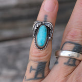 Vintage Sterling Turquoise Feather Ring 2.5