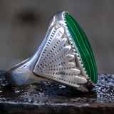 Vintage Sterling Malachite Ribbed Band Ring 11