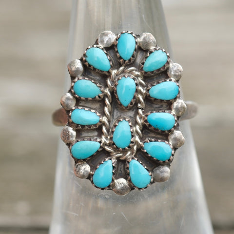 Vintage Sterling Turquoise Cluster Ring 6.5