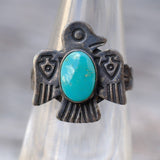 Vintage Sterling turquoise Thunderbird Ring 5.5