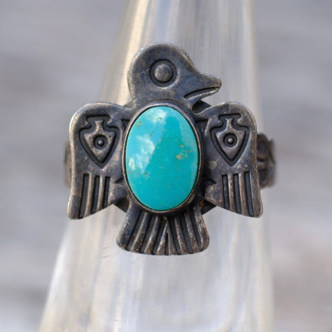 Vintage Sterling turquoise Thunderbird Ring 5.5