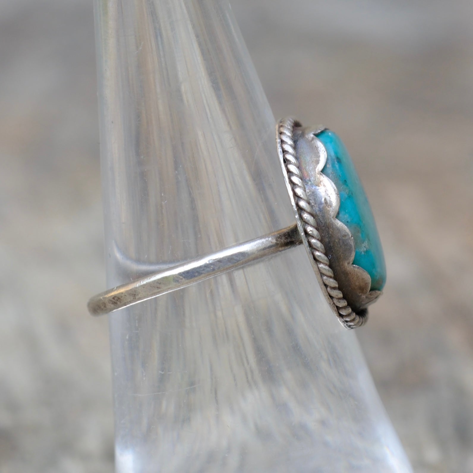 Vintage Sterling Turquoise Roper Ring 6.5