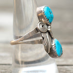 Vintage Sterling 2-Stone Turquoise Feather Ring 9.5
