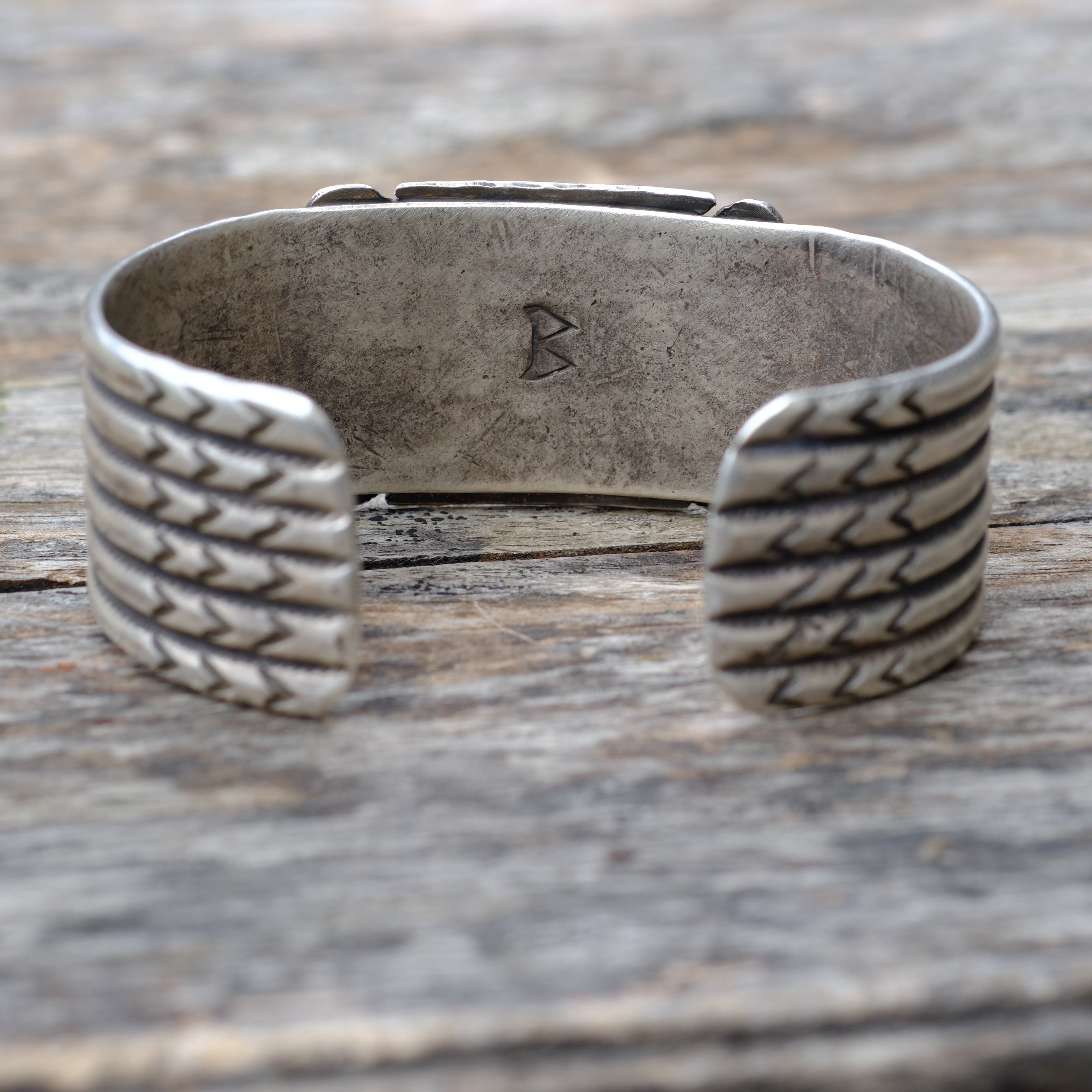 Heavy Sterling Silver Ingot Turquoise Cuff Bracelet