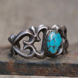 Vintage Old Pawn Sandcast Turquoise Cuff