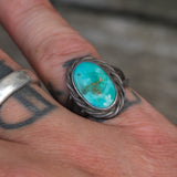 Vintage Sterling Turquoise Roper Ring 6