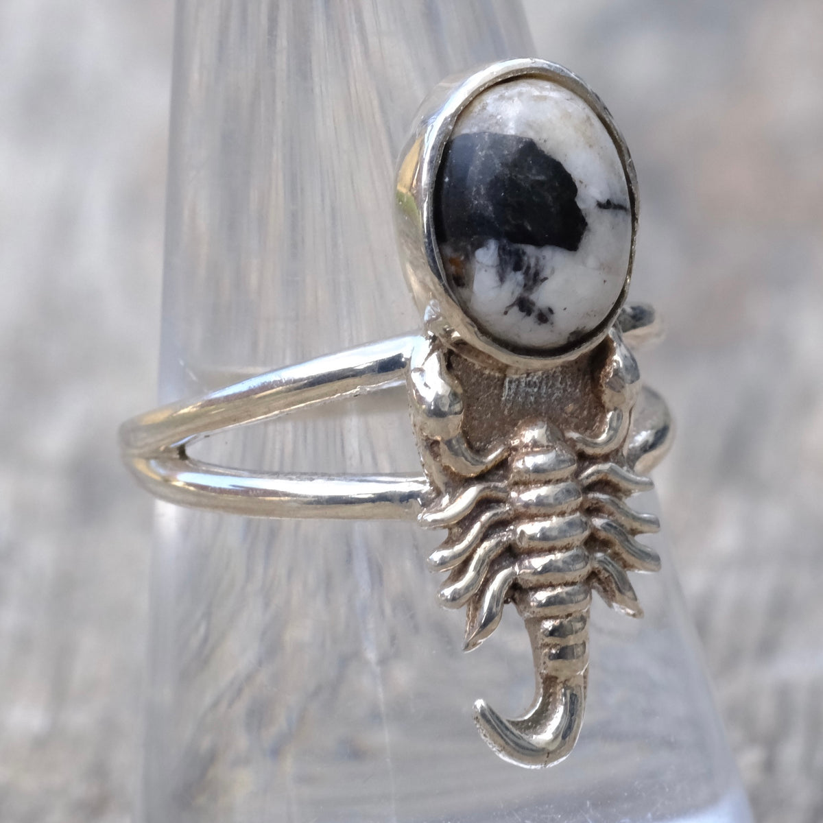 Vintage Sterling White Buffalo Scorpion Ring 8.25
