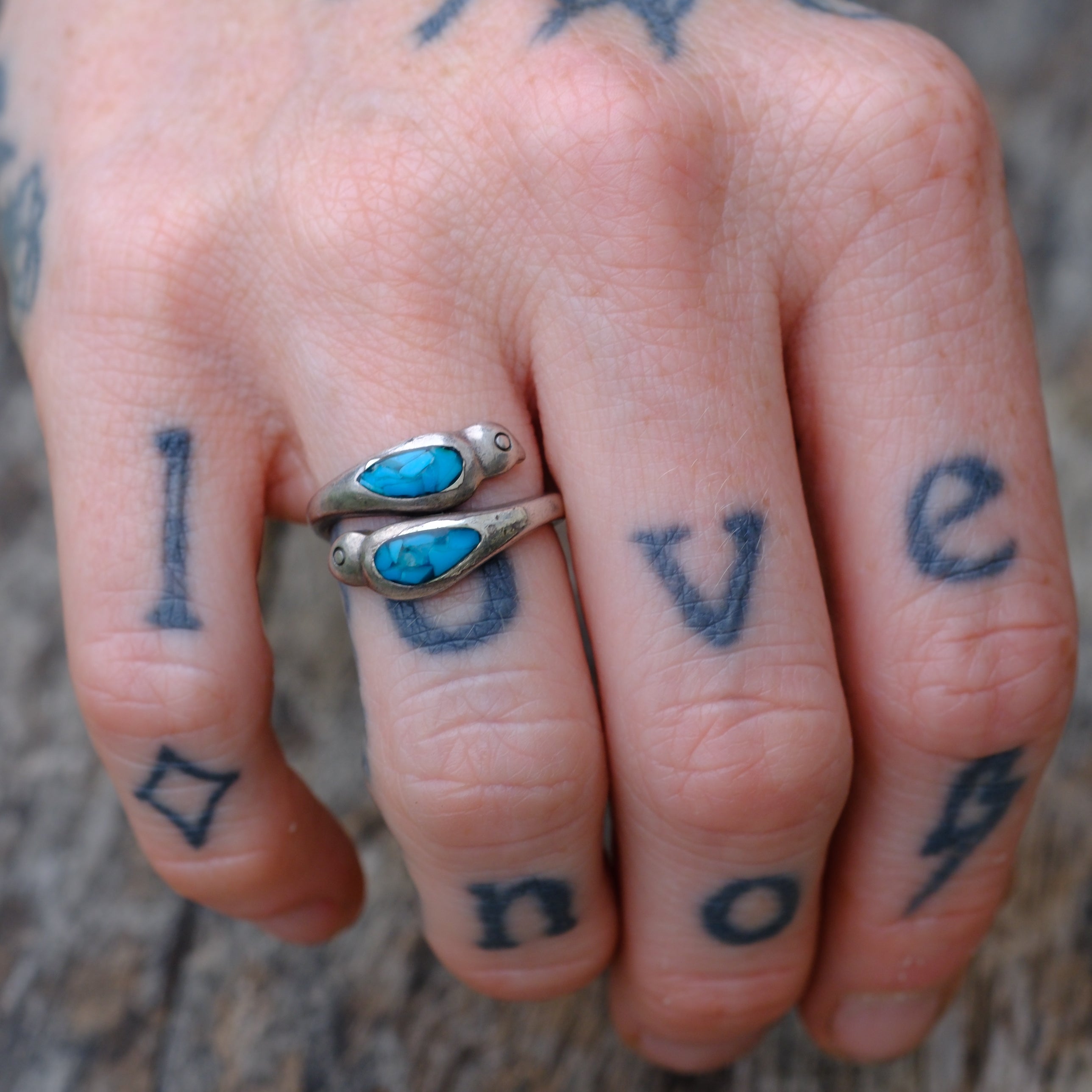 Vintage Sterling Turquoise Overpass Ring 5.25