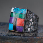 Vintage Sterling Multistone inlay Ring 9