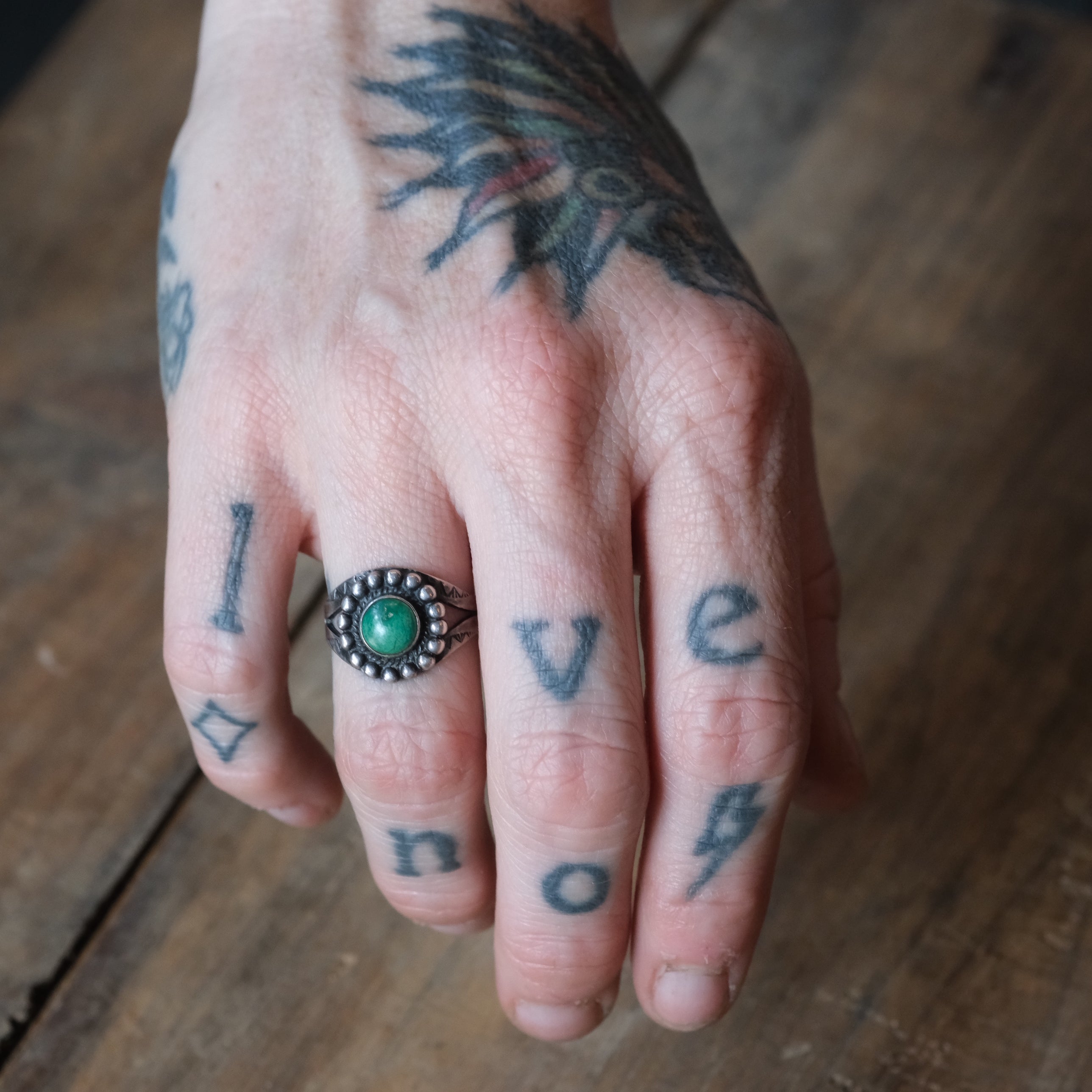 Vintage Sterling Turquoise Stamped Band Ring 5.5