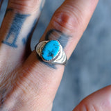 Vintage Sterling Turquoise Stamped Band Ring 9.75