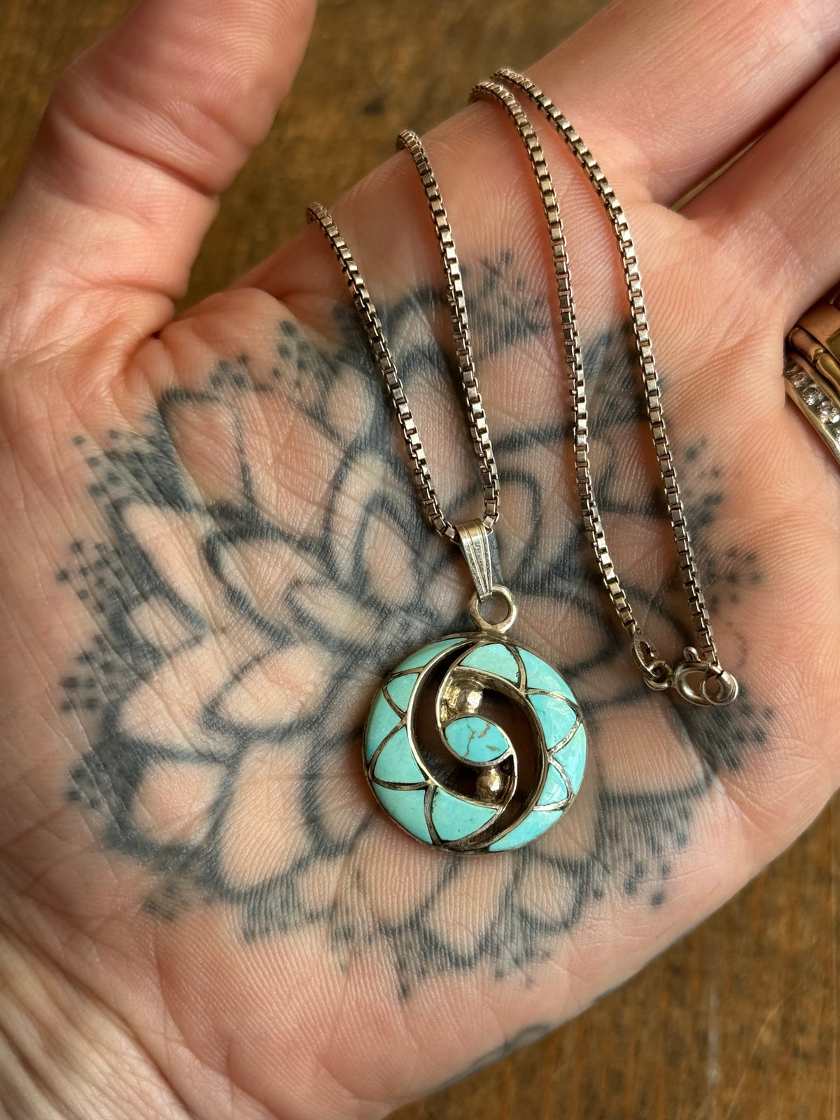 Vintage Sterling Silver Turquoise Inlay Hummingbird Necklace