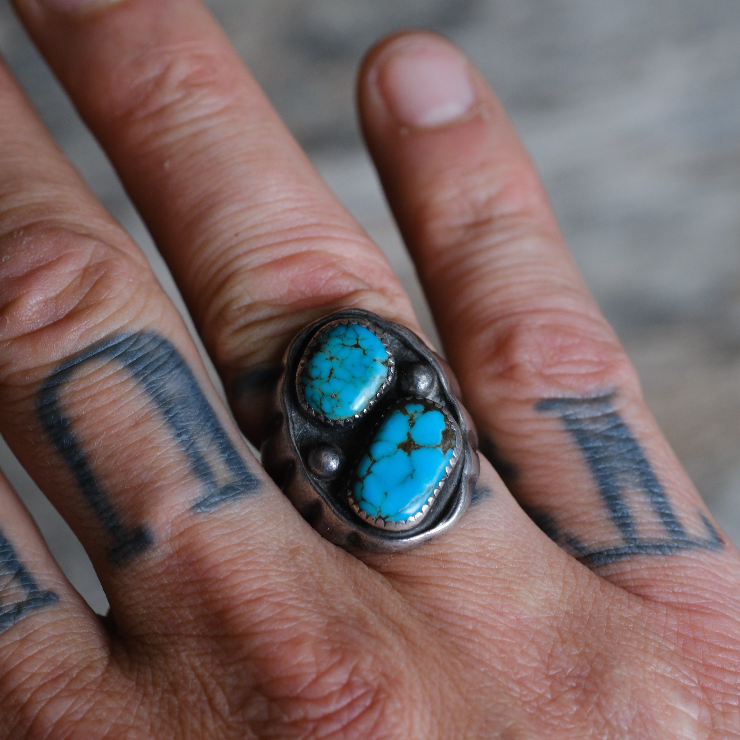 Vintage Sterling 2-Stone Turquoise Ring 9