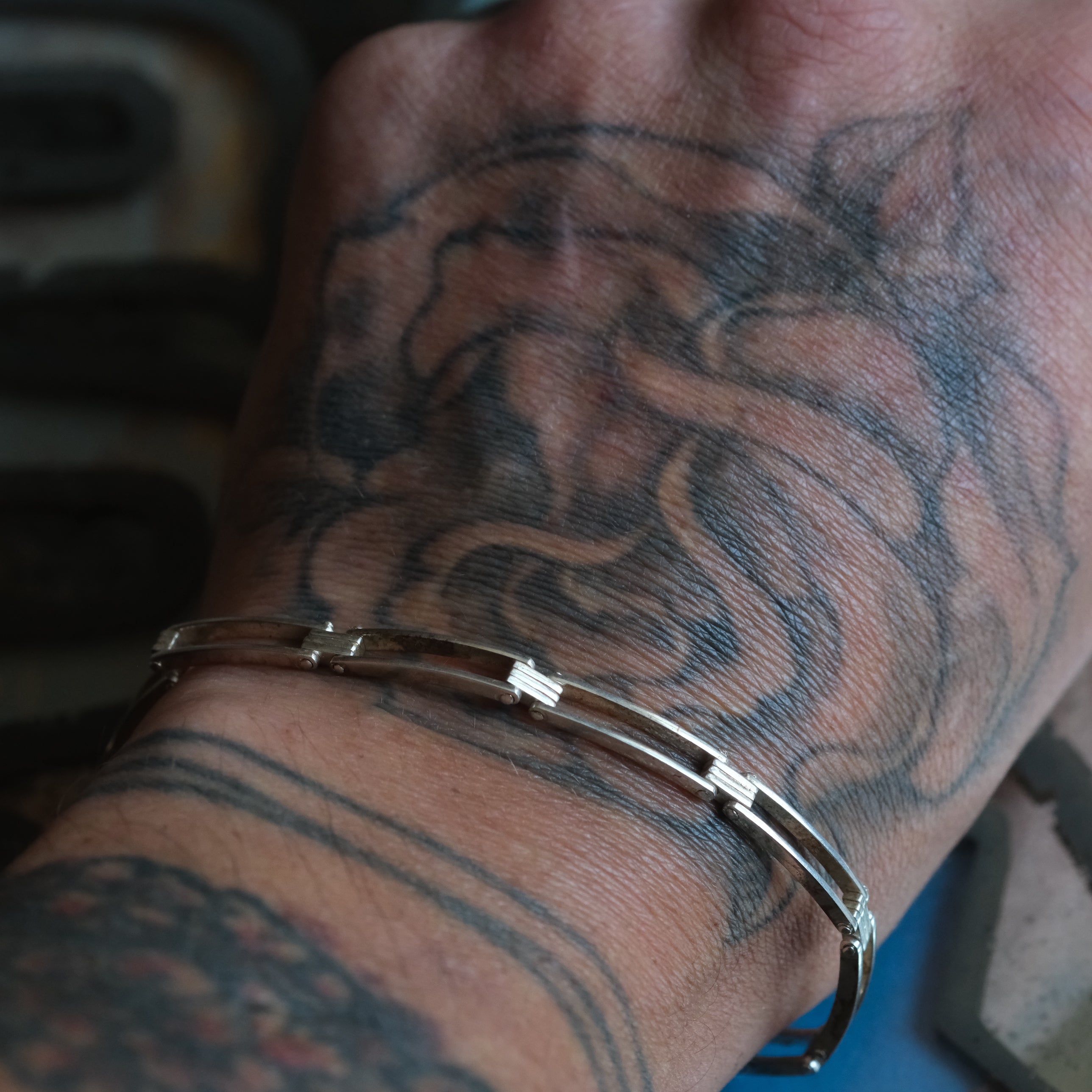 Vintage Sterling Silver ox Hinge Bracelet 7"