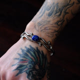 Vintage Sterling Lapis Sandcast Cuff Bracelet 6"