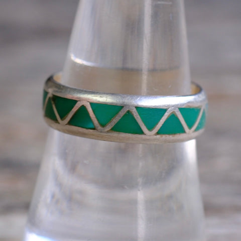 Vintage Sterling Turquoise Inlay Band 8.25