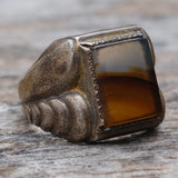 Vintage Sterling Agate Signet Ring 4.75