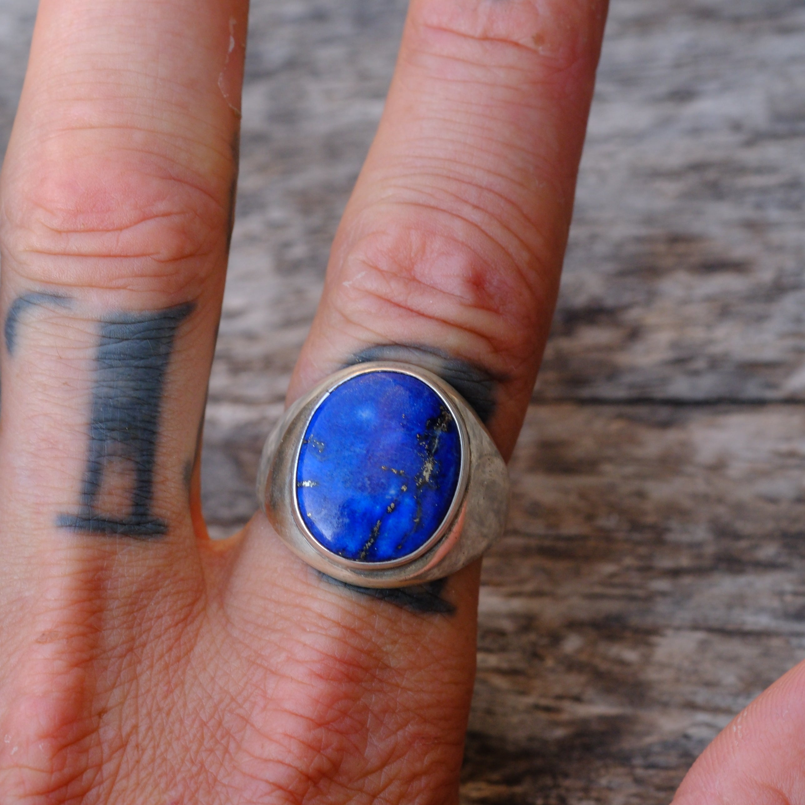 Vintage Sterling Lapis Signet Ring 9.75
