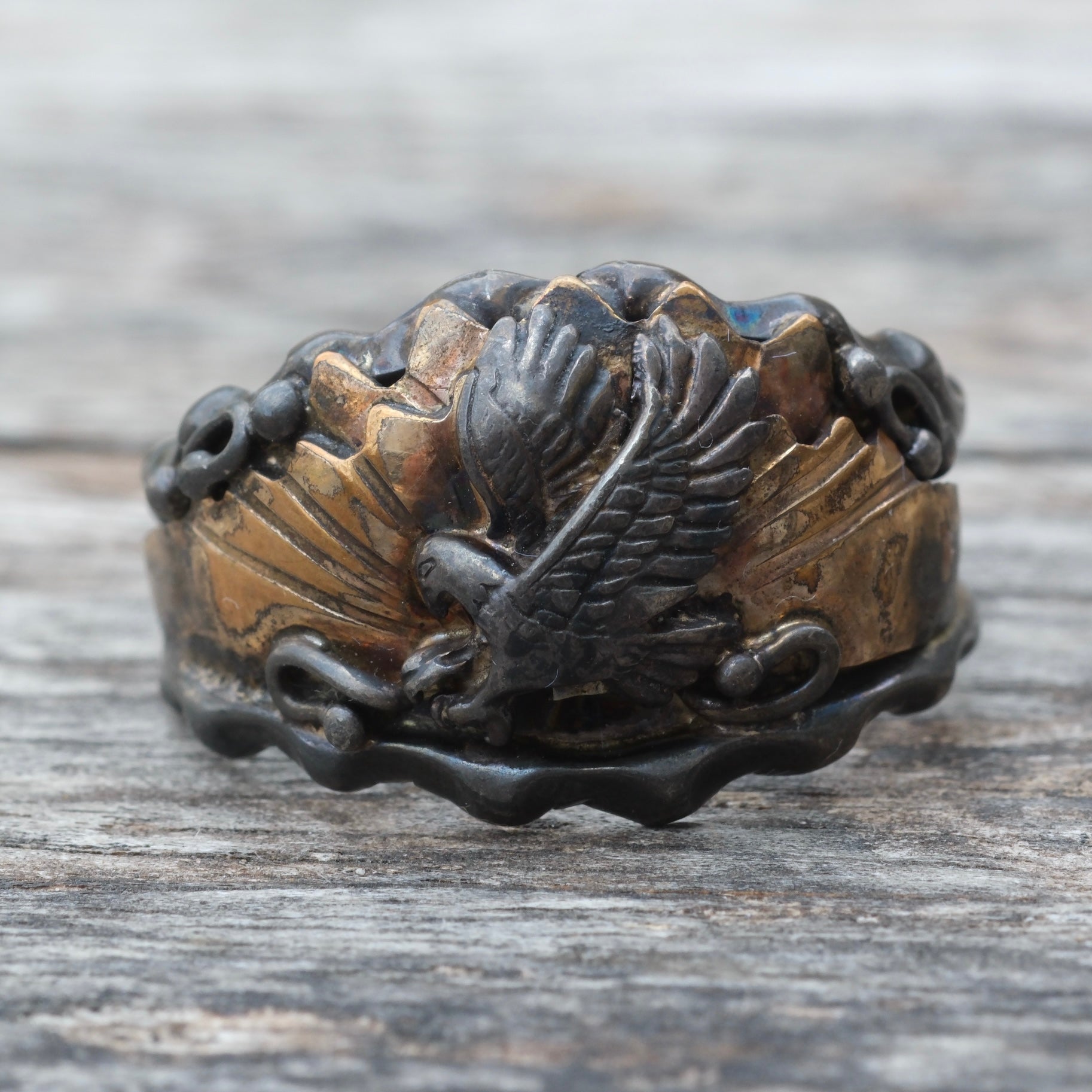 Vintage Sterling and Copper Eagle Ring 14