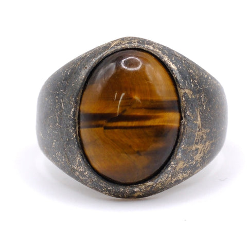 Vintage Sterling Tigers Eye Cabochon Ring 9.75